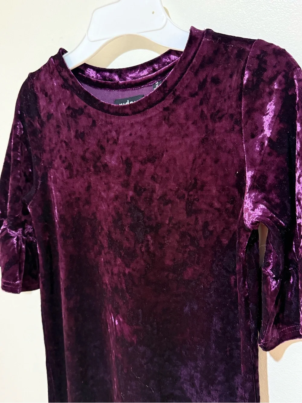 kidpik Velvet Ruffle Sleeve Dress - Plum
